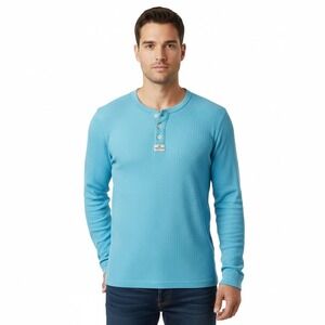 Hollister Henley Shirt Mens Large Light Blue Waffle Knit Long Sleeve Thermal Top